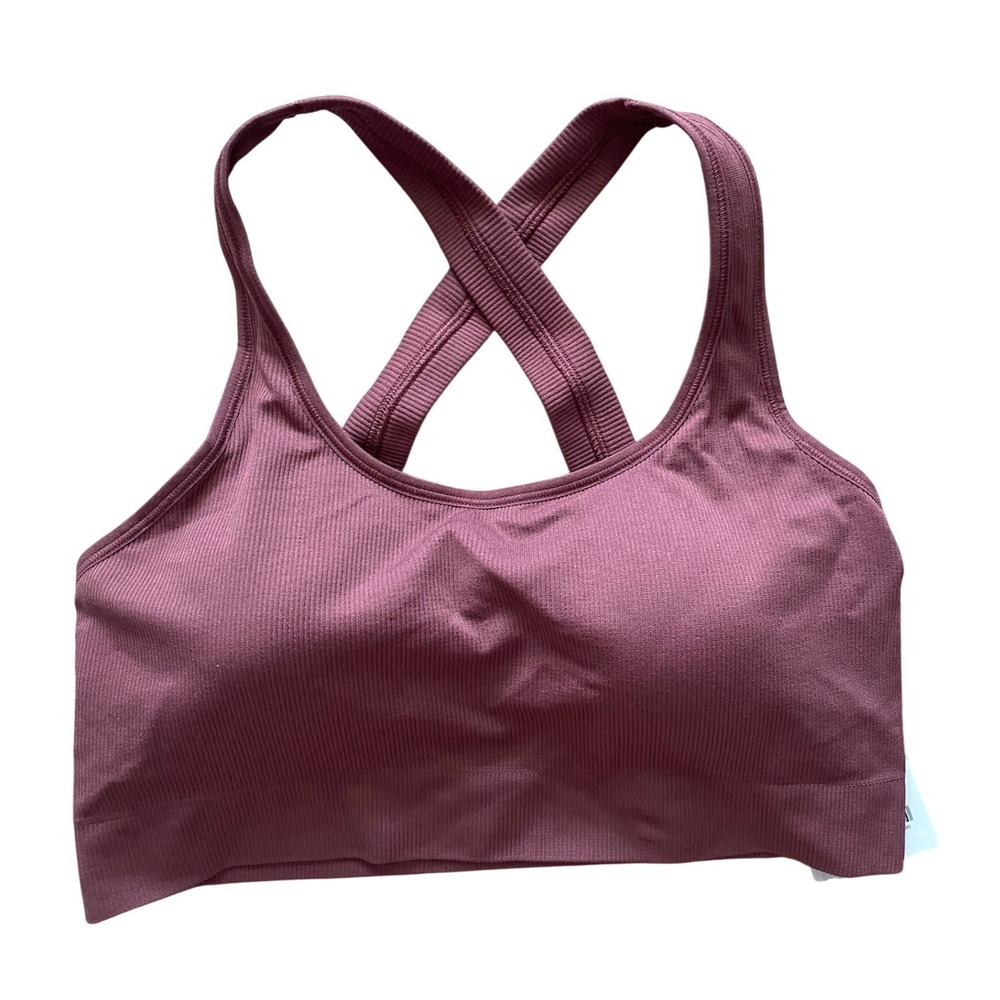 Athleta Aurora Scoop Bra D-DD Women M Mauve Pink Ribbed Seamless Workout Sporty